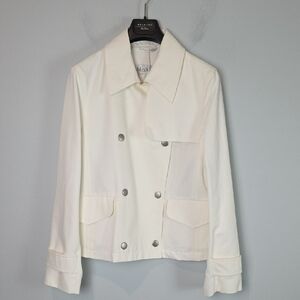 Max Mara white cotton double breasted short pea coat cotton jacket womens size 8